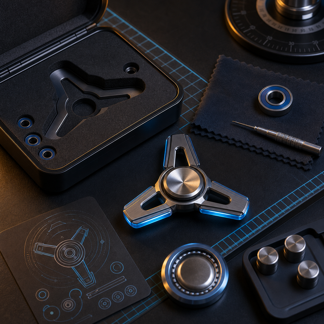 Generiertes Only Spins Detailbild mit Case und Zubehör